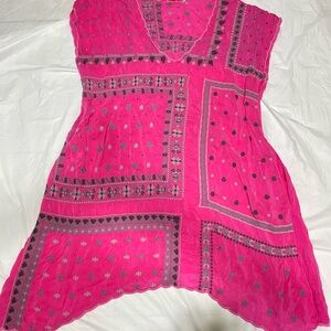 Johnny Was Hot Pink Embroidered Patchwork Tunic Dress